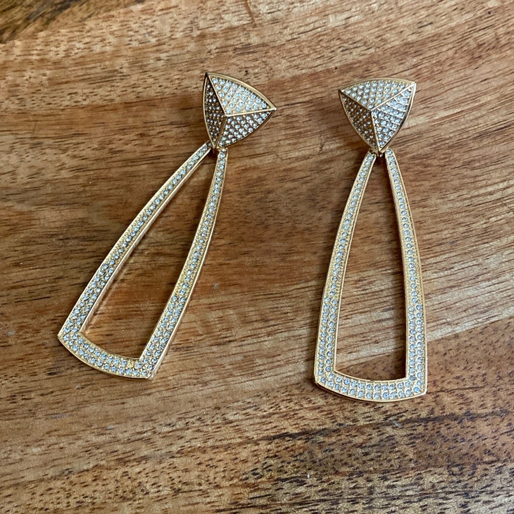 🖤 New House of Harlow 1960 Gold Pavé Mesa Door Knocker  3" Earrings